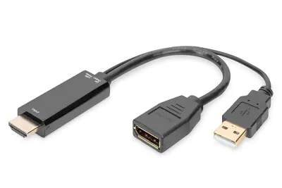 DIGITUS - Adapterkabel - HDMI männlich zu USB, DisplayPort - 20 cm - Doppelisolierung - Schwarz - 2K Unterstützung, unterstützt 4K 30 Hz (3840 x 2160), unterstützt 1920 x 1080 bei 120 Hz, Unterstützung für 3D-Video