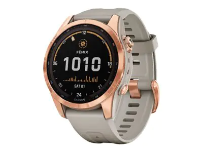 Garmin fenix 7S Solar - 42 mm - rotgold - Sportuhr mit Band - Silikon - sandfarben - Handgelenkgröße: 108-182 mm - Anzeige 3.04 cm (1.2") - 16 GB - Bluetooth, Wi-Fi, ANT+ - 63 g