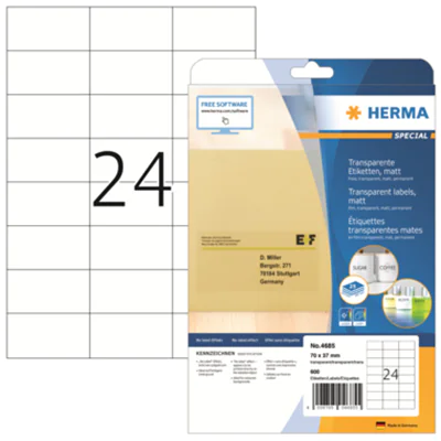 HERMA Etikett 4685 70x37mm Folie transparent 600 St./Pack.