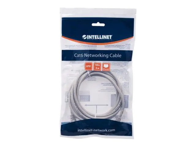 Intellinet Network Patch Cable, Cat6, 2m, Grey, CCA, U/UTP, PVC, RJ45, Gold Plated Contacts, Snagless, Booted, Lifetime Warranty, Polybag - Patch-Kabel - RJ-45 (M) zu RJ-45 (M) - 2 m - UTP - CAT 6 - geformt, ohne Haken - Grau