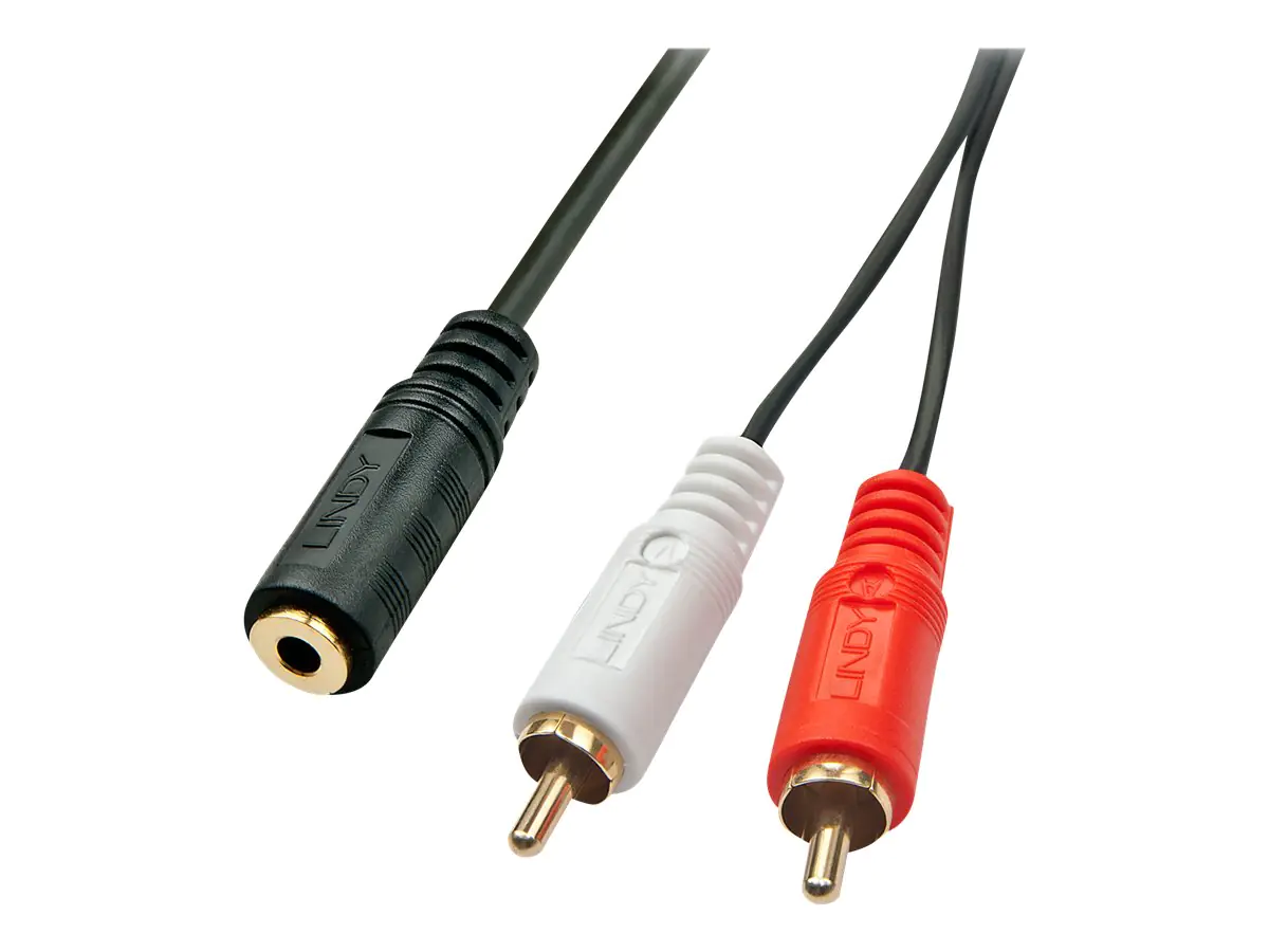 Lindy Premium - Audio-Adapter - 0.08 mm² - Stereo Mini-Klinkenstecker (W) bis RCA x 2 (M) - 25 cm - abgeschirmt - Schwarz