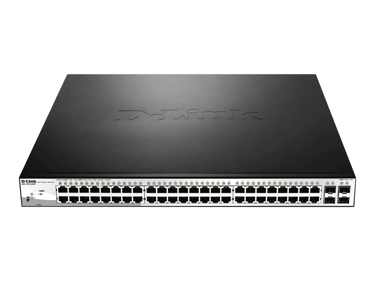 D-Link Web Smart DGS-1210-52MP - Switch - managed - 8 x 10/100/1000 (PoE+) + 40 x 10/100/1000 (PoE) + 4 x SFP - Desktop, an Rack montierbar - PoE+ (370 W)