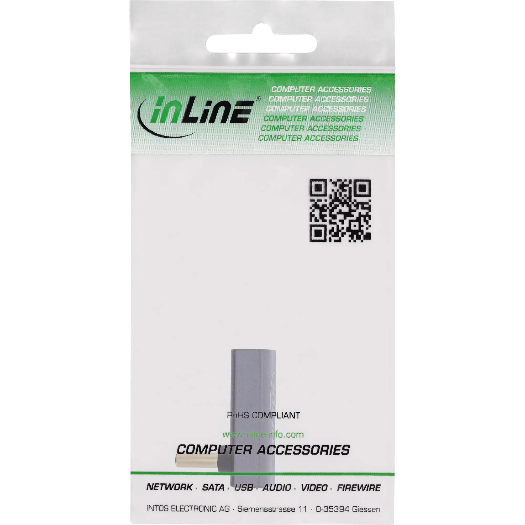 InLine - USB-Adapter - 24 pin USB-C (M) nach oben angewinkelt zu 24 pin USB-C (W) nach oben angewinkelt - USB4 - 48 V - 5 A - Grau