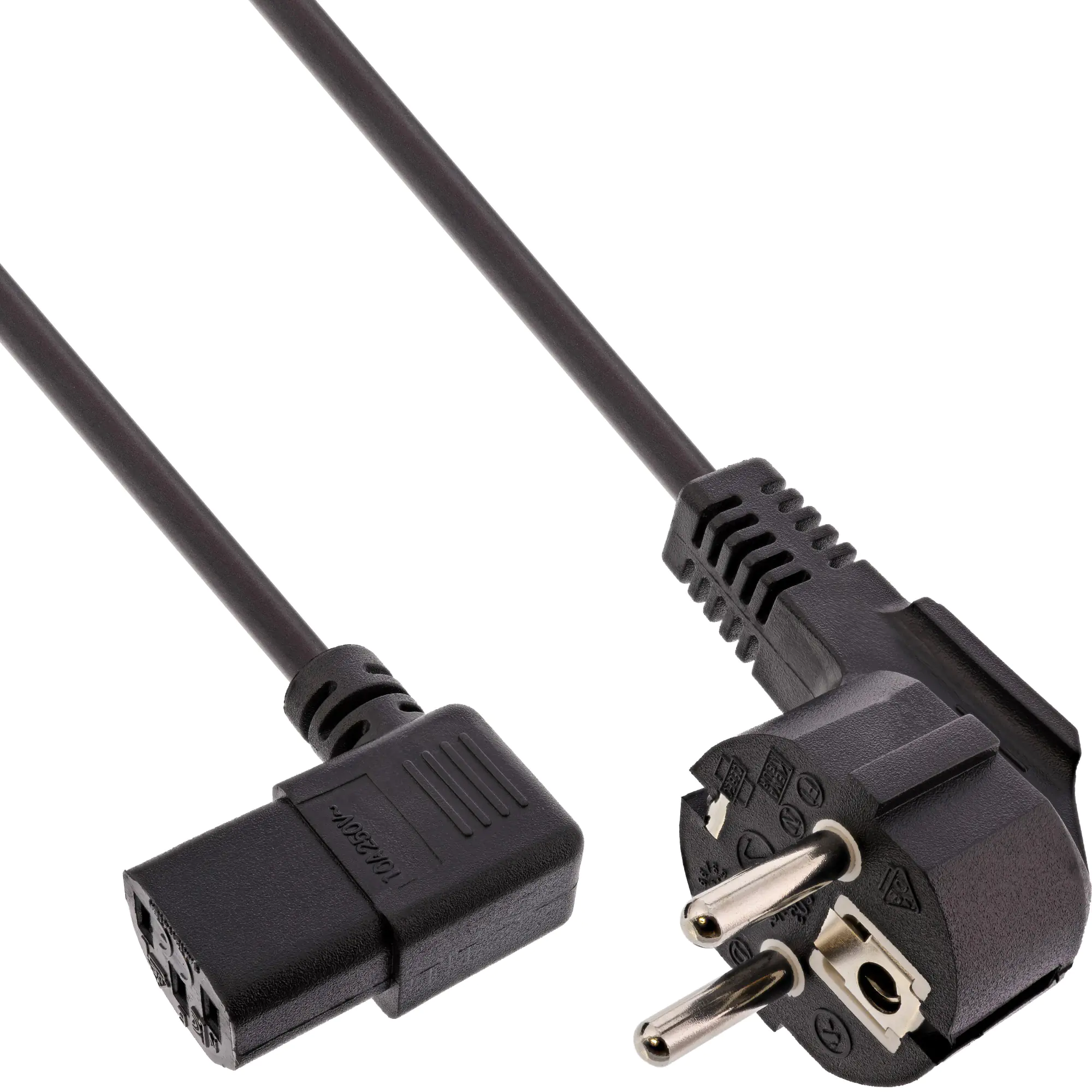 InLine - Stromkabel - IEC 60320 C13 zu CEE 7/7 (M) - 1.8 m - 90° Stecker, links-gewinkelter Stecker - Schwarz