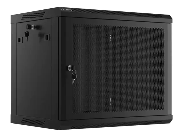 Lanberg WF01 Series - Schrank Netzwerkschrank - 600 x 450, with perforated door, flat pack - geeignet für Wandmontage - Schwarz, RAL 9004 - 9U - 48.3 cm (19") WF01-6409-23B