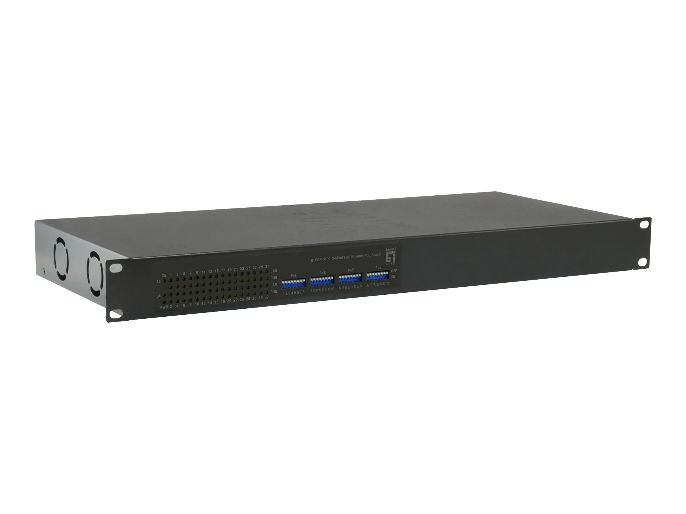 LevelOne FGP-3400W250 - Switch - 32 x 10/100 (PoE+) + 2 x 10/100/1000 - an Rack montierbar, Desktop - PoE+ (250 W)