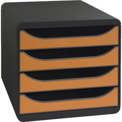 Exacompta Schubladenbox BIG-BOX 4 Schubladen DIN A4, Überbreite Polystyrol Gehäusefarbe: schwarz Farbe der Schublade: orange