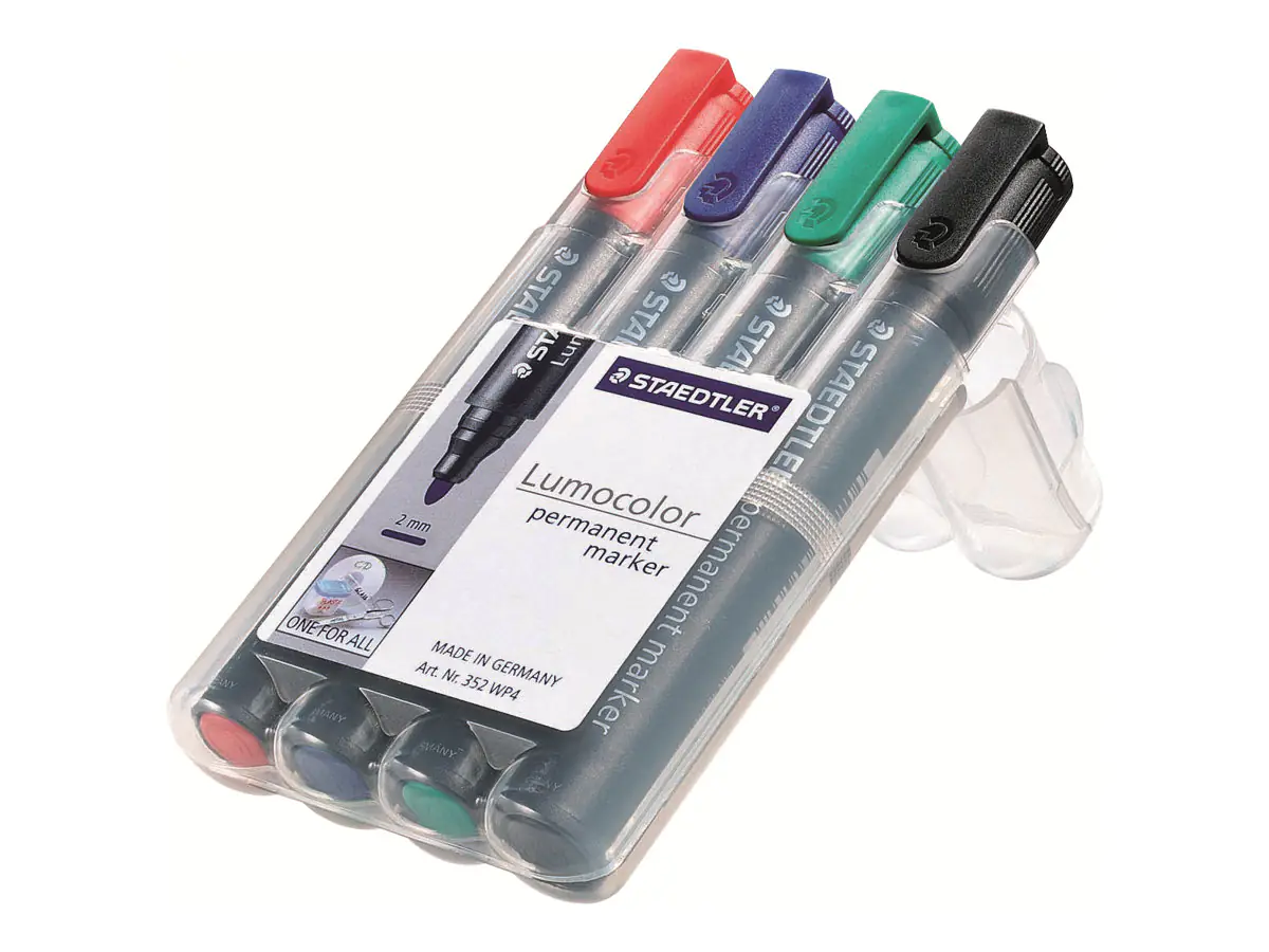 STAEDTLER Lumocolor 352 - Marker - permanent - Schwarz, Rot, Blau, Grün - 2 mm (Packung mit 4) 352 WP4