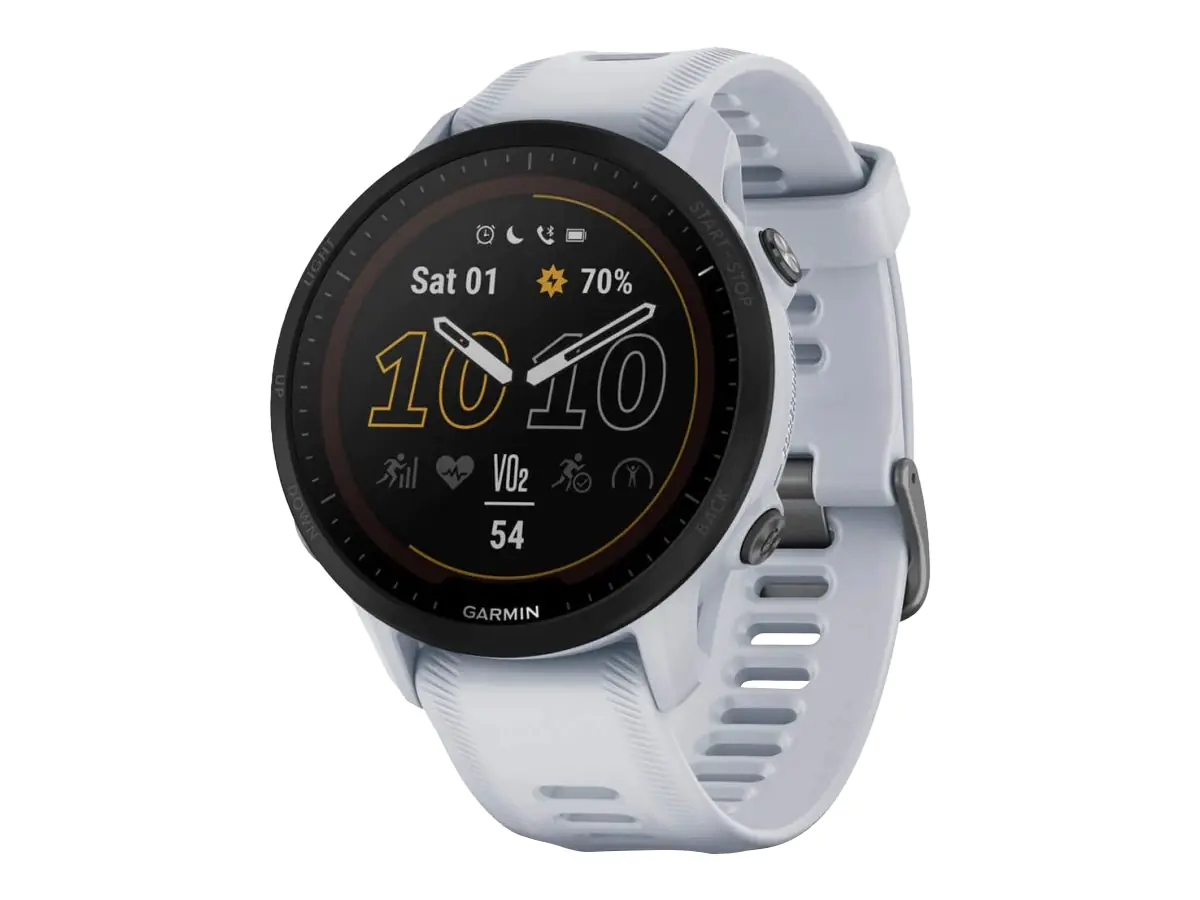 Garmin Forerunner 955 Solar - Sportuhr mit Riemen - Silikon - Handgelenkgröße: 130-220 mm - Anzeige 3.3 cm (1.3") - 32 GB - Bluetooth, Wi-Fi, ANT+ - 53 g - Steinweiß