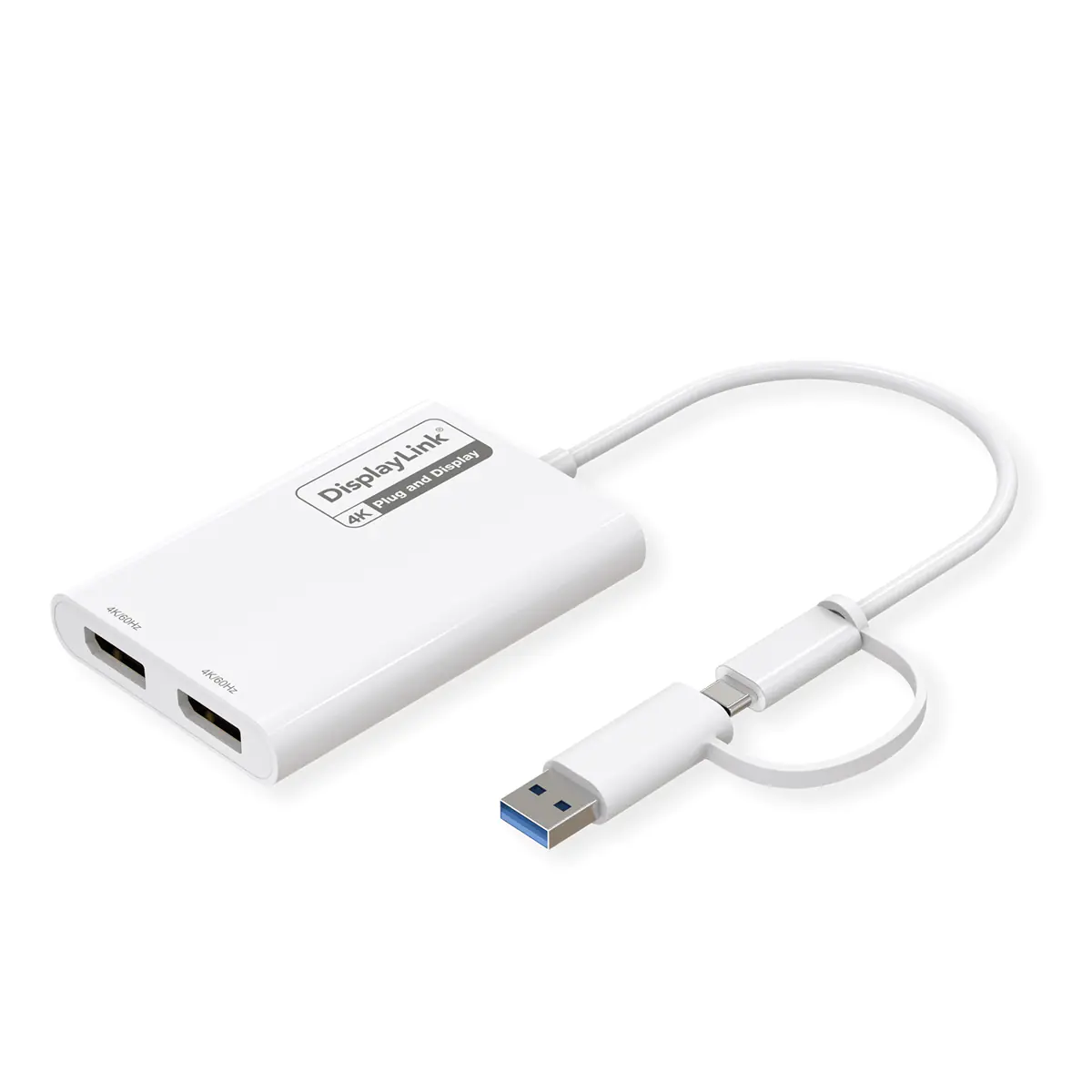 ROLINE Display Adapter USB Typ C A - Dual DP 4K60 ST/BU - Adapter - Digital/Daten