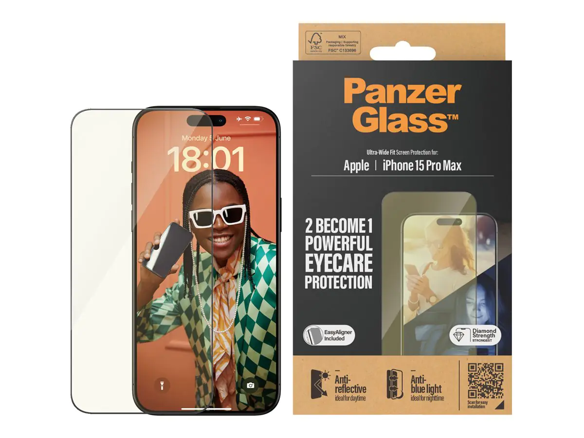 PanzerGlass Eyecare - Bildschirmschutz für Handy - ultrabreite Passform - Glas - für Apple iPhone 15 Pro Max