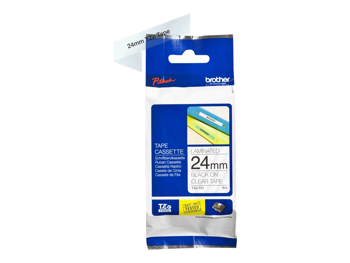 Brother TZe-151 - Selbstklebend - schwarz auf durchsichtig - Rolle (2,4 cm x 8 m) 1 Kassette(n) laminiertes Band - für Brother PT-P950; P-Touch Cube PT-P910; P-Touch Cube Plus PT-P710; P-Touch Cube Pro PT-P910
