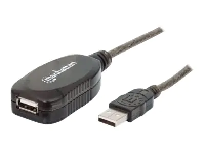 Manhattan USB-A to USB-A Extension Cable, 10m, Male to Female, Active, 480 Mbps (USB 2.0), Daisy-Chainable, Built In Repeater, Equivalent to Startech USB2AAEXT10M, Hi-Speed USB, Black, Three Year Warranty, Blister - USB-Verlängerungskabel - USB (M) zu USB