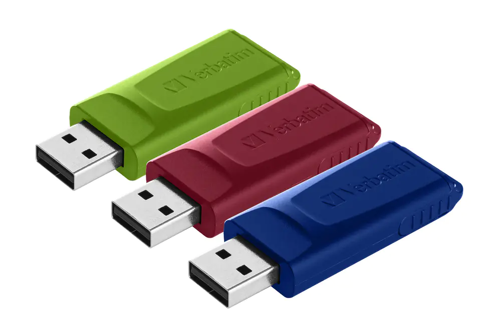 Verbatim Slider - USB-Flash-Laufwerk - 16 GB - USB 2.0 - Blau, Rot, grün (Packung mit 3)
