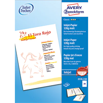 Avery Zweckform Inkjetpapier Classic DIN A4 120g/m² chlorfrei gebleicht weiß 150 Bl./Pack.