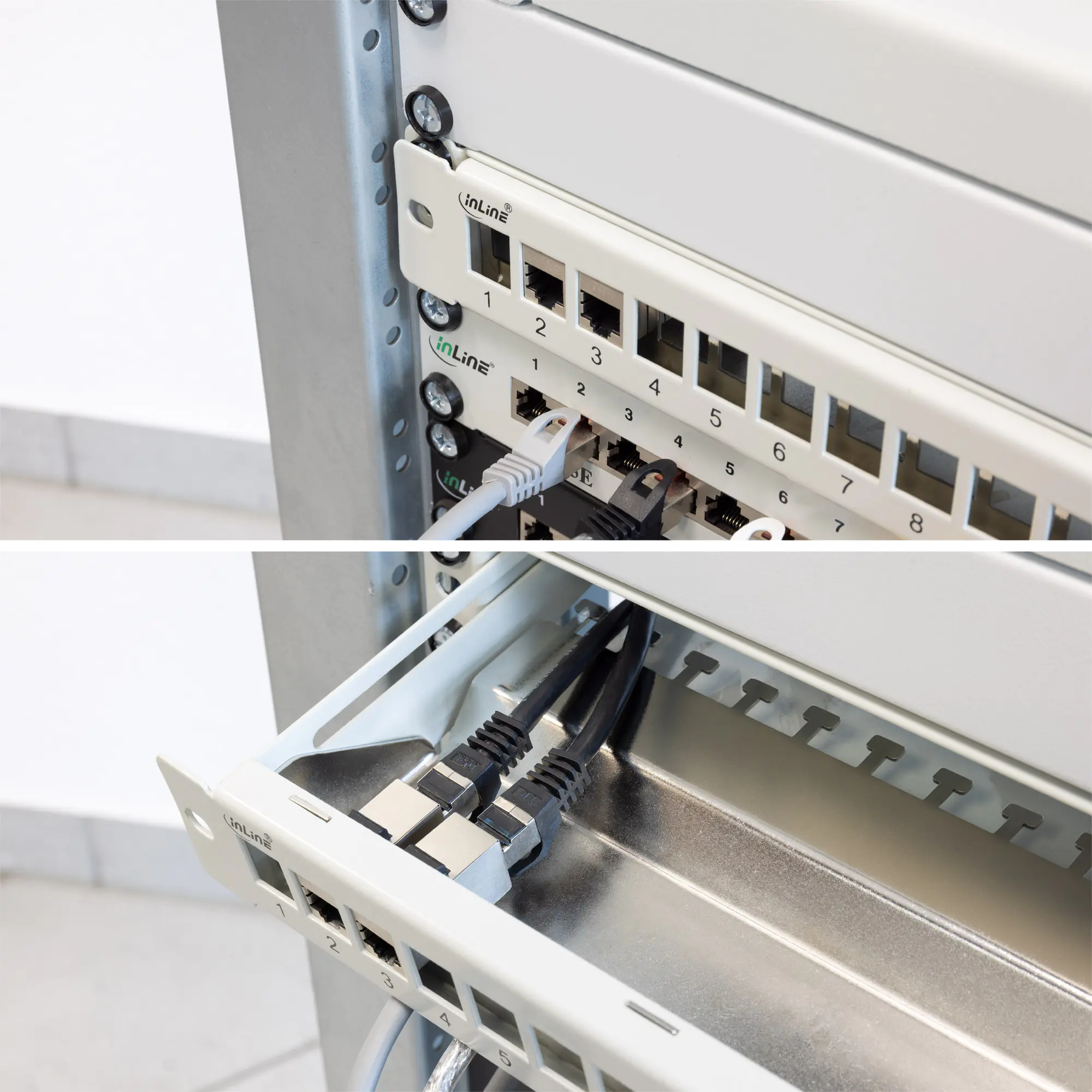 InLine Patchfeld 24-fach - Keystone Leerblech Patchpanel mit Auszug - 19" - 1HE