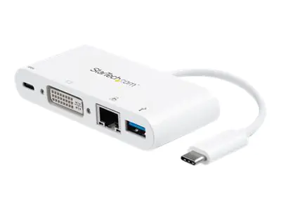 StarTech USB-C Multiport Adapter für Laptops - mit Stromversorgung (USB PD) - USB C auf USB 3.0 / DVI / Gigabit Ethernet - USB-C Hub - Externer Videoadapter - USB-C - DVI, RJ-45 - weiß