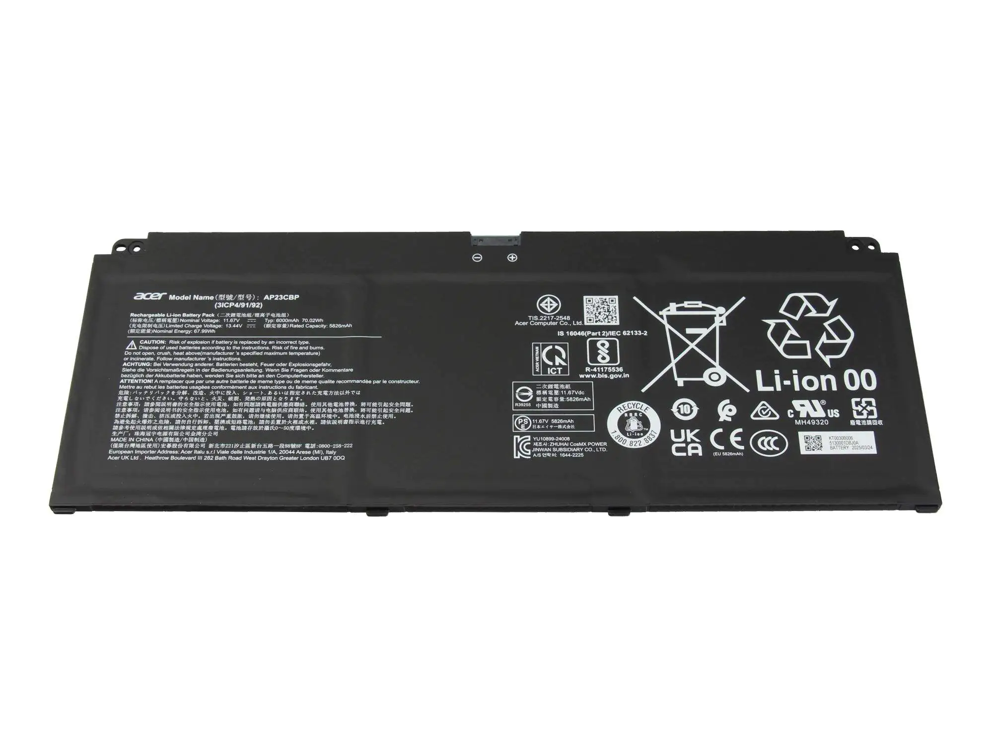 Acer KT0030B006 Akku 70.02Wh Original - Akku - 6.000 mAh