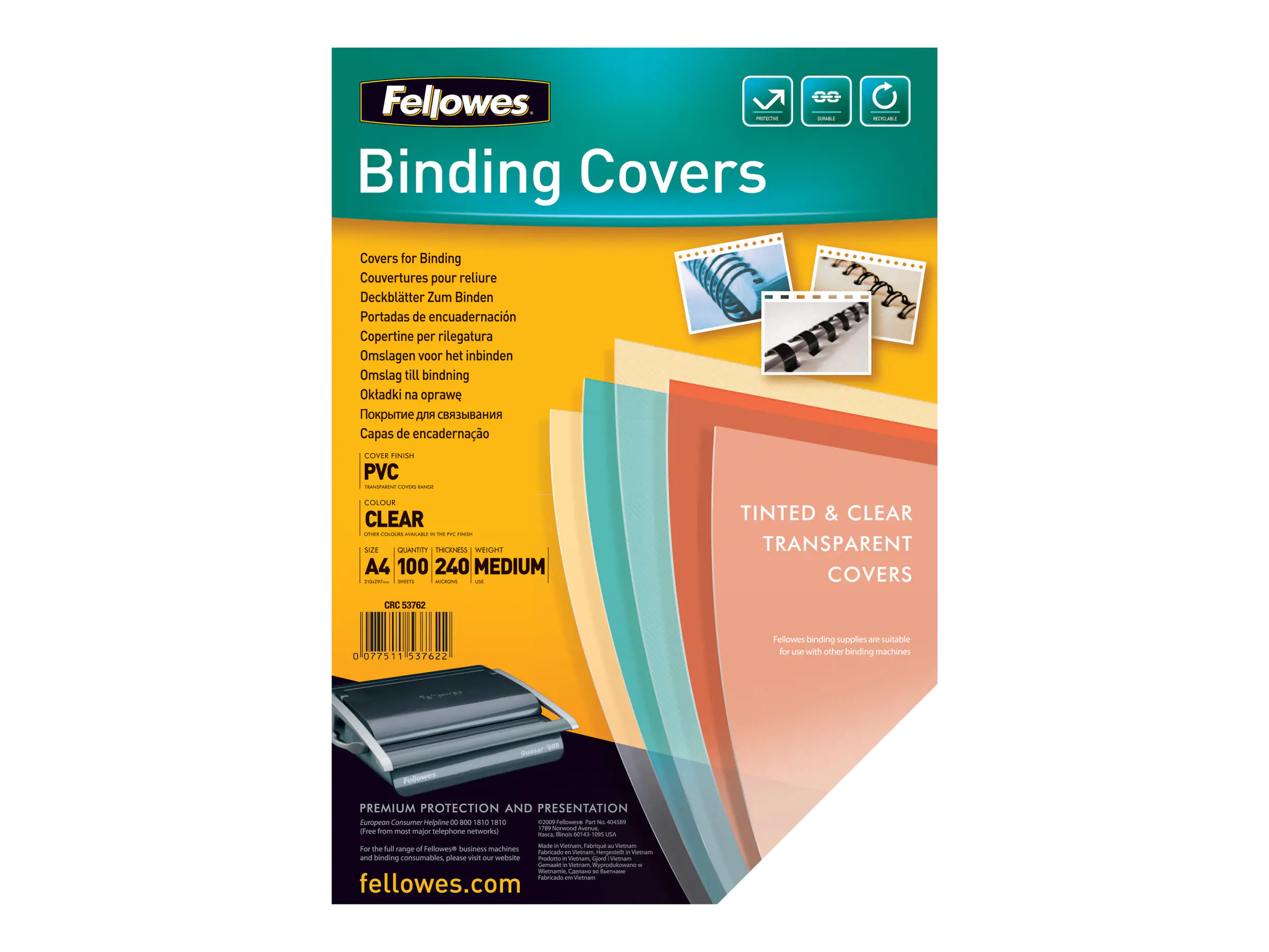Fellowes® Deckblatt 53762 DIN A4 transparent 100 St./Pack.
