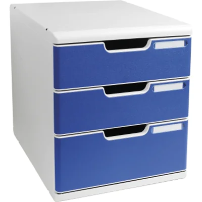 Exacompta Schubladenbox MODULO 3 Schubladen DIN A4+ Polystyrol Gehäusefarbe: lichtgrau Farbe der Schublade: blau