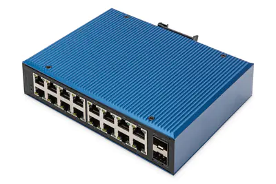 DIGITUS 16 Port Gigabit Ethernet Netzwerk Switch, Industrial, Unmanaged, 2 SFP Uplink DN-651138
