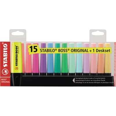 STABILO BOSS ORIGINAL Desk Set - Textmarker - gemischte Farben - wasserbasierte Tinte - 2-5 mm (Packung mit 15) 7015-01-5