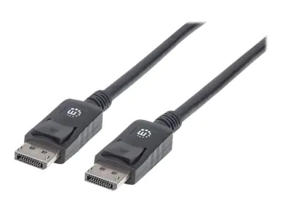 Manhattan DisplayPort 1.2 Cable, 4K@60hz, 1m, Male to Male, Equivalent to Startech DISPL1M, With Latches, Fully Shielded, Black, Lifetime Warranty, Polybag - DisplayPort-Kabel - DisplayPort (M) zu DisplayPort (M) - DisplayPort 1.2 - 1 m - geformt, 4K Unte