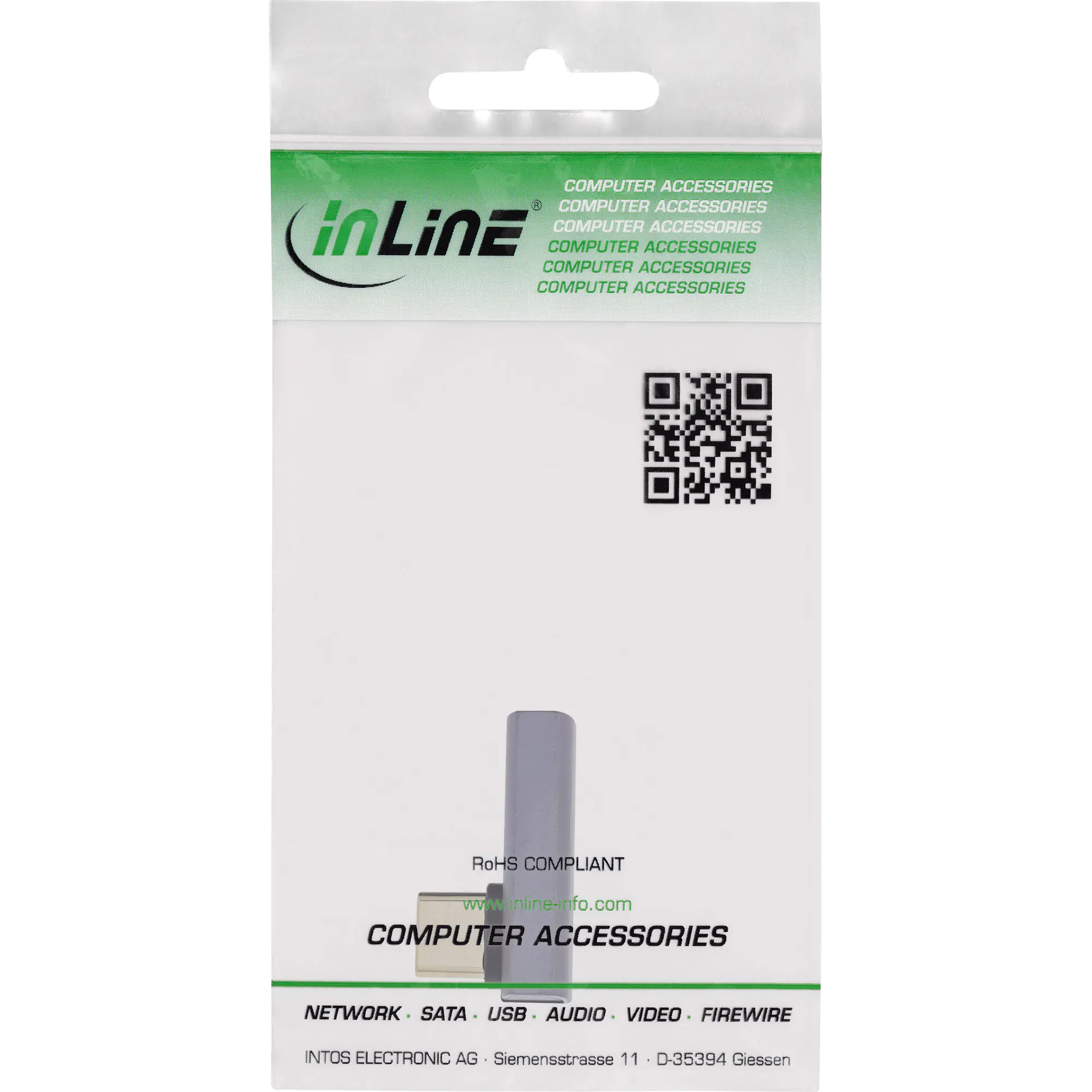 InLine USB4 Adapter - USB-C Stecker/Buchse vertikal rechts/links gewinkelt - grau