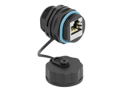 Delock - Netzwerkkoppler - RJ-45 (W) abgedichtet zu RJ-45 (W) Schutzkappe - STP - CAT 6a - im Freien - Schwarz, Blau