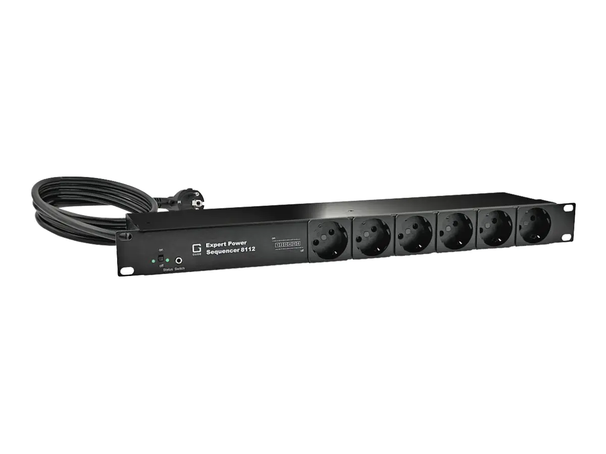 Gude Expert Power Sequencer 8112-4 - Stromverteilungseinheit (Rack - einbaufähig) - Wechselstrom 230 V - Eingabe, Eingang power CEE 7/7 - Ausgangsanschlüsse: 6 (6 x Leistungs-CEE 7/3) - 1U - 48.3 cm (19") - 2 m Schnur