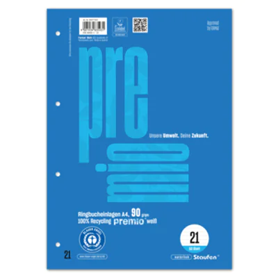 Staufen Ringbucheinlage Premio DIN A4 liniert 90g/m² 4fach Lochung blau 50 Bl./Pack.