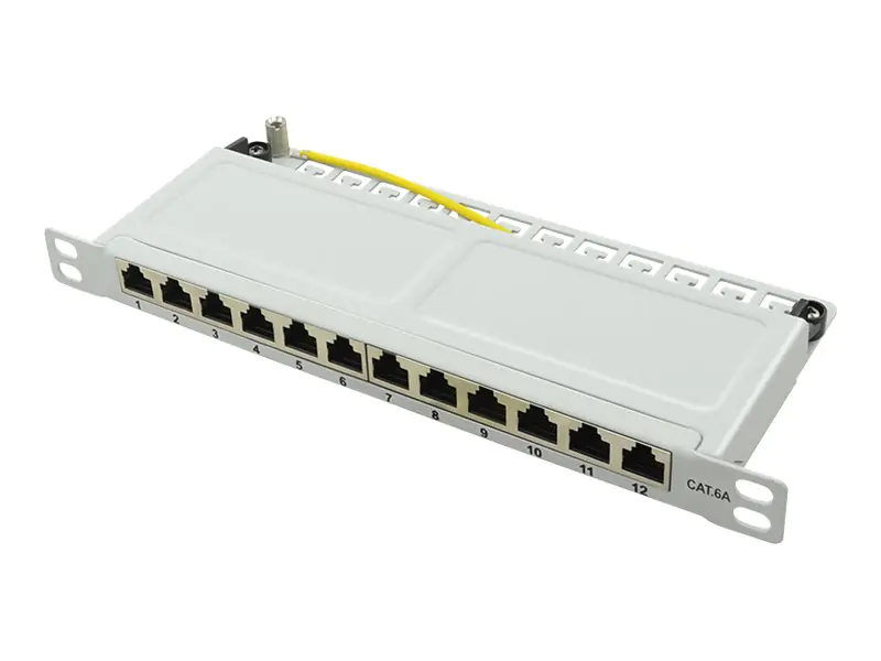 LogiLink - Patch Panel - Rack montierbar - CAT 6a - STP - RJ-45 X 12 - Hellgrau, RAL 7035 - 0.5U - 25.4 cm (10")