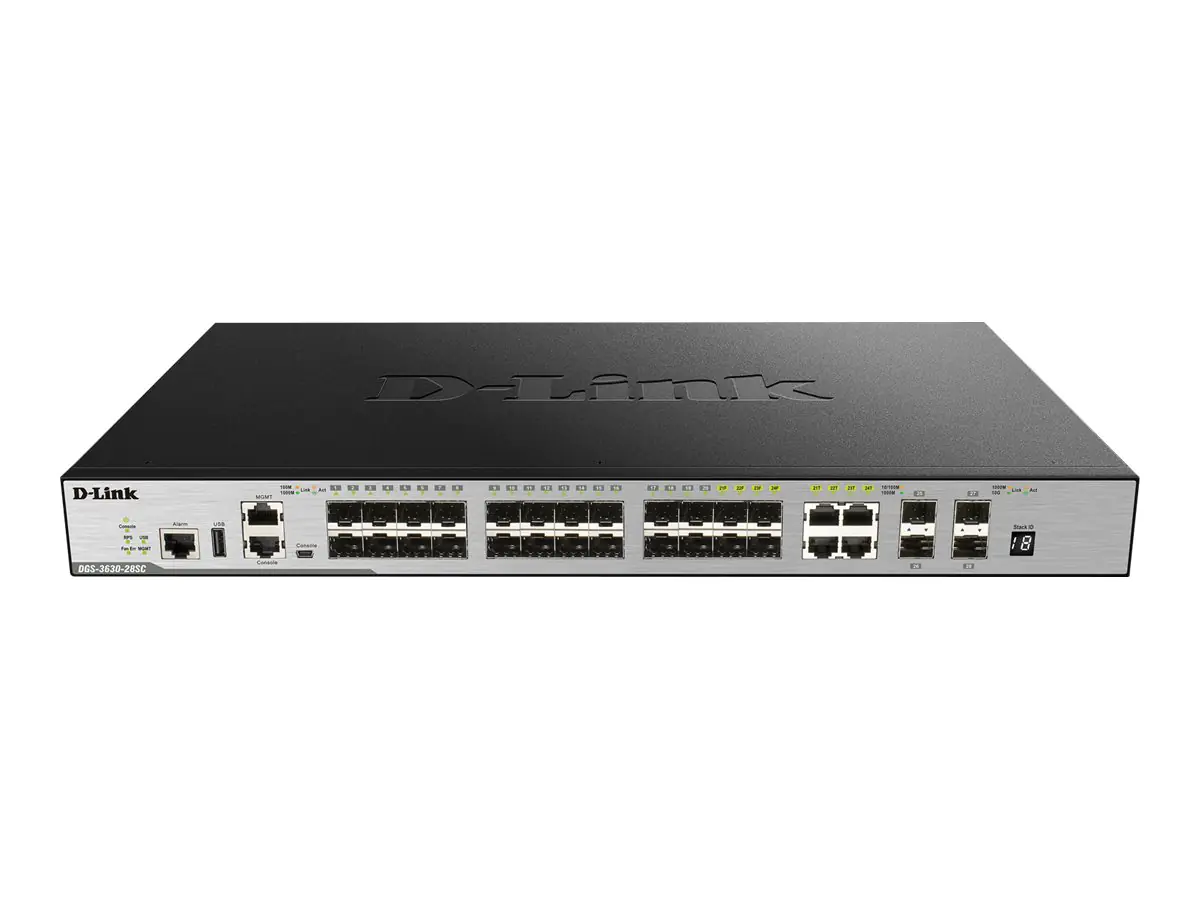 D-Link DGS 3630-28SC - Switch - L3 - managed - 20 x Gigabit SFP + 4 x 1000Base-T (Kombi) + 4 x 10 Gigabit SFP+ - an Rack montierbar