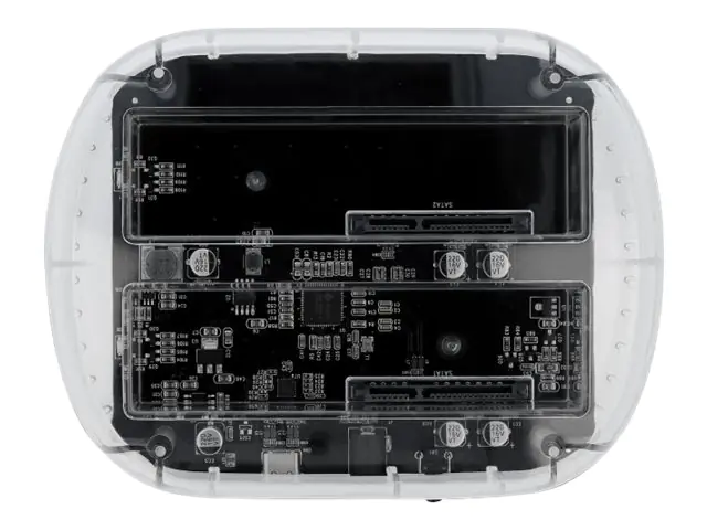 Delock USB Type-C Docking Station for 2 x SATA HDD / SSD - HDD-Dockingstation Schächte: 2 - 2,5" / 3,5" gemeinsam genutzt (6,4 cm/8,9 cm gemeinsam genutzt) - SATA 6Gb/s - USB-C - durchsichtig