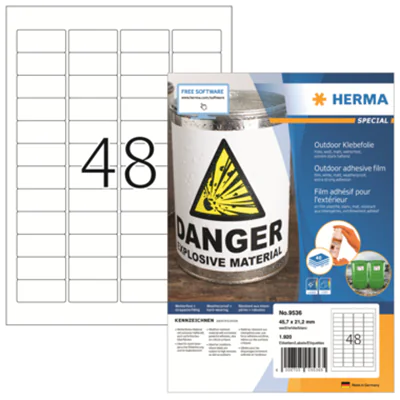 HERMA 9536, Weiß, Rechteck, A4, Universal, Polyethylen, Matte