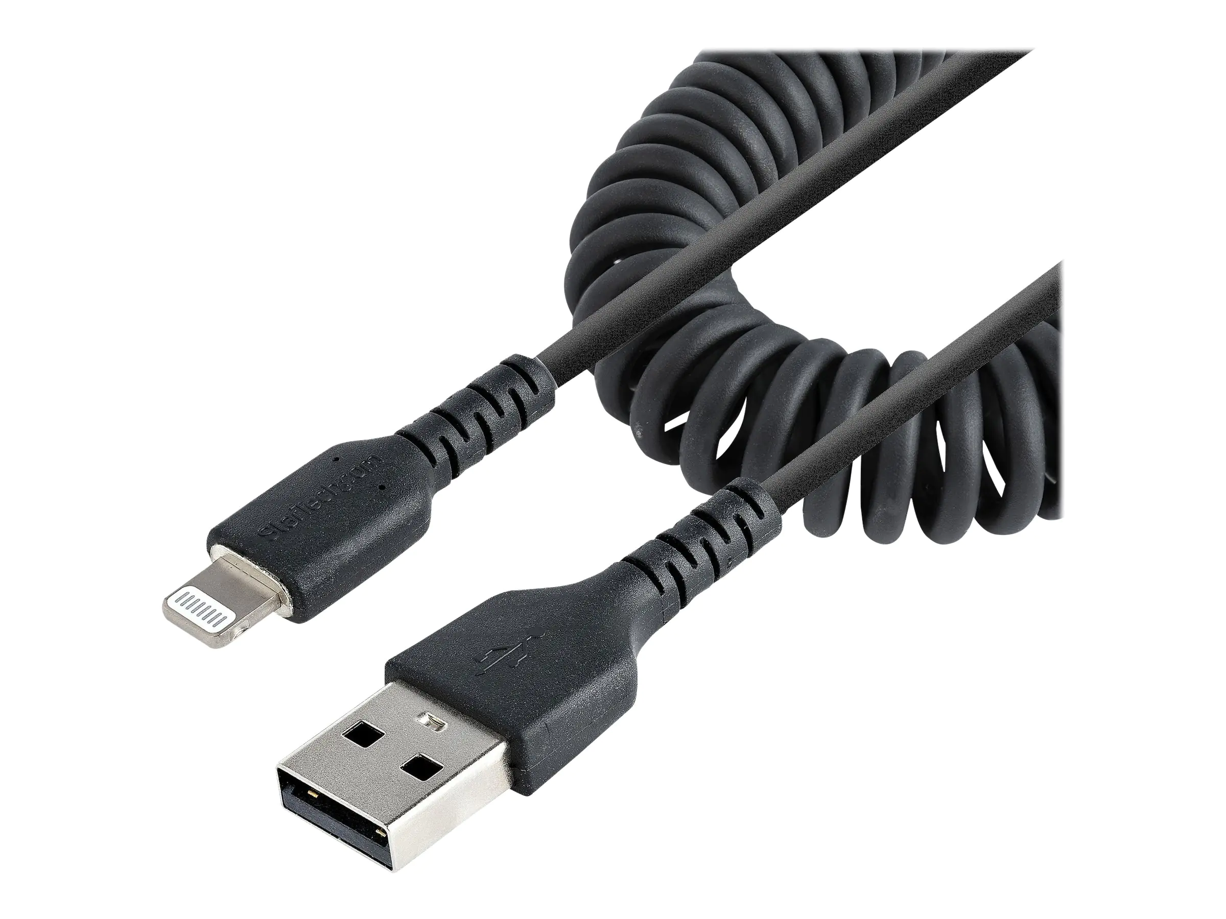 StarTech 1m USB auf Lightning Kabel, Spiralkabel, MFi zertifiziert, Schnellladekabel für iPhone/iPad, Schwarz, robuster TPE Mantel mit Aramidfaser, USB 2.0 Kabel (RUSB2ALT1MBC) - Lightning-Kabel - USB männlich zu Lightning männlich - 1 m - Schwarz - gewic