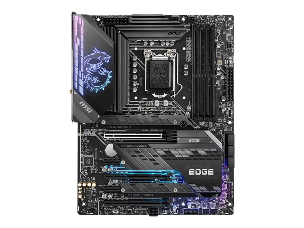 MSI MPG Z590 GAMING EDGE WIFI - Motherboard - ATX - LGA1200-Sockel - Z590 Chipsatz - USB-C Gen2, USB 3.2 Gen 1, USB 3.2 Gen 2, USB-C Gen 2x2 - 2.5 Gigabit LAN, Wi-Fi 6, Bluetooth - Onboard-Grafik (CPU erforderlich) - HD Audio (8-Kanal)