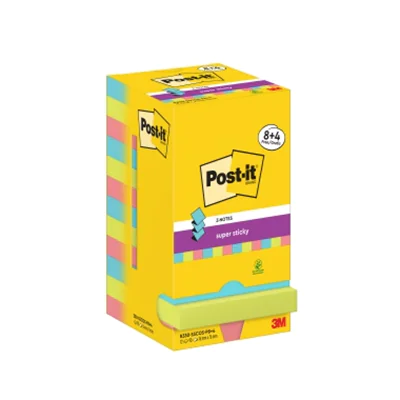 Post-it Haftnotiz Super Sticky Z-Notes Cosmic Collection 76 x 76 mm (B x H) farbig sortiert 90 Bl./Block 12 Block/Pack.