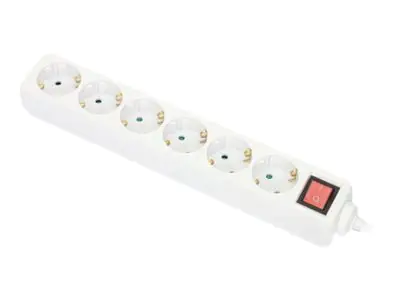 Manhattan Power Distribution Unit EU (2-pin), x6 gang/output with on/off switch, 2m cable, 16A, White, Extension Lead, PDU, Power Strip, Three Year Warranty - Steckdosenleiste - mit Switch - AC 220-250 V - 3680 Watt - Eingabe, Eingang Typ F - Ausgangsansc