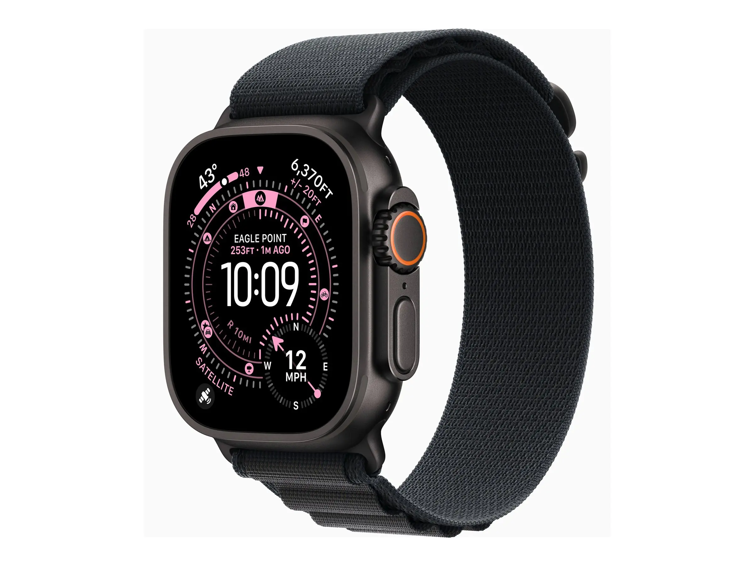 Apple Watch Ultra 3 - 49 mm - Black Titanium - intelligente Uhr mit Alpine Loop - Stoff - schwarz - Bandgröße: S - 64 GB - LTE, NFC, Wi-Fi 4, UWB, Bluetooth - 5G - 61.8 g