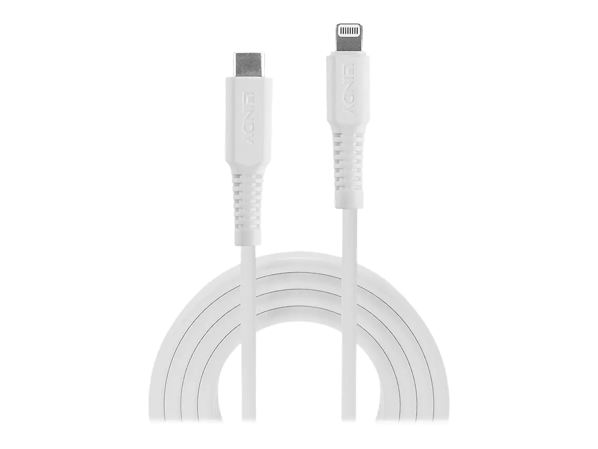 Lindy - Lightning-Kabel - 24 pin USB-C männlich zu Lightning männlich - 3 m - abgeschirmt - weiß - rund, unterstützt Stromversorgung
