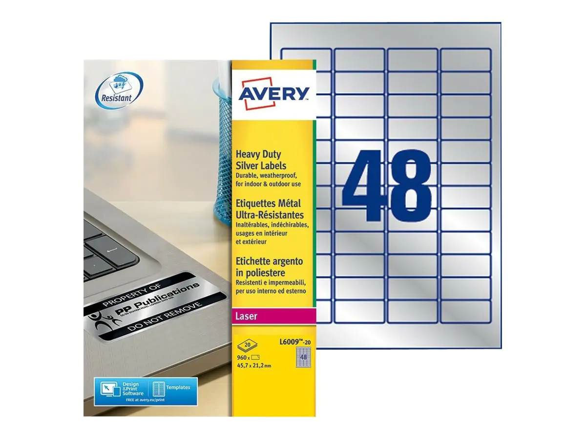 Avery Zweckform Avery Heavy Duty Laser Labels - Polyester - Silber L6009-20