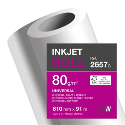 Clairefontaine Inkjetplotterpapier UNIVERSAL 610 mm x 91 m (B x L) 80g/m² hochweiß 3 Rl./Pack.