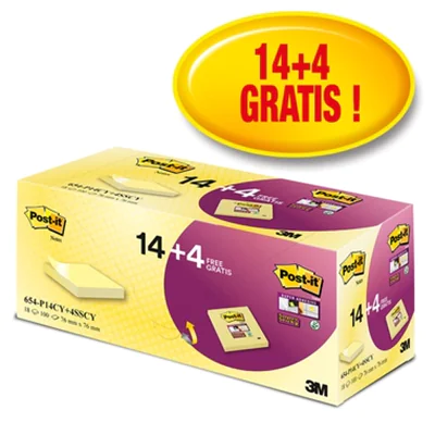 Post-it Haftnotiz Super Sticky 654-P14CY+4SSCY gelb 18 St./Pack.