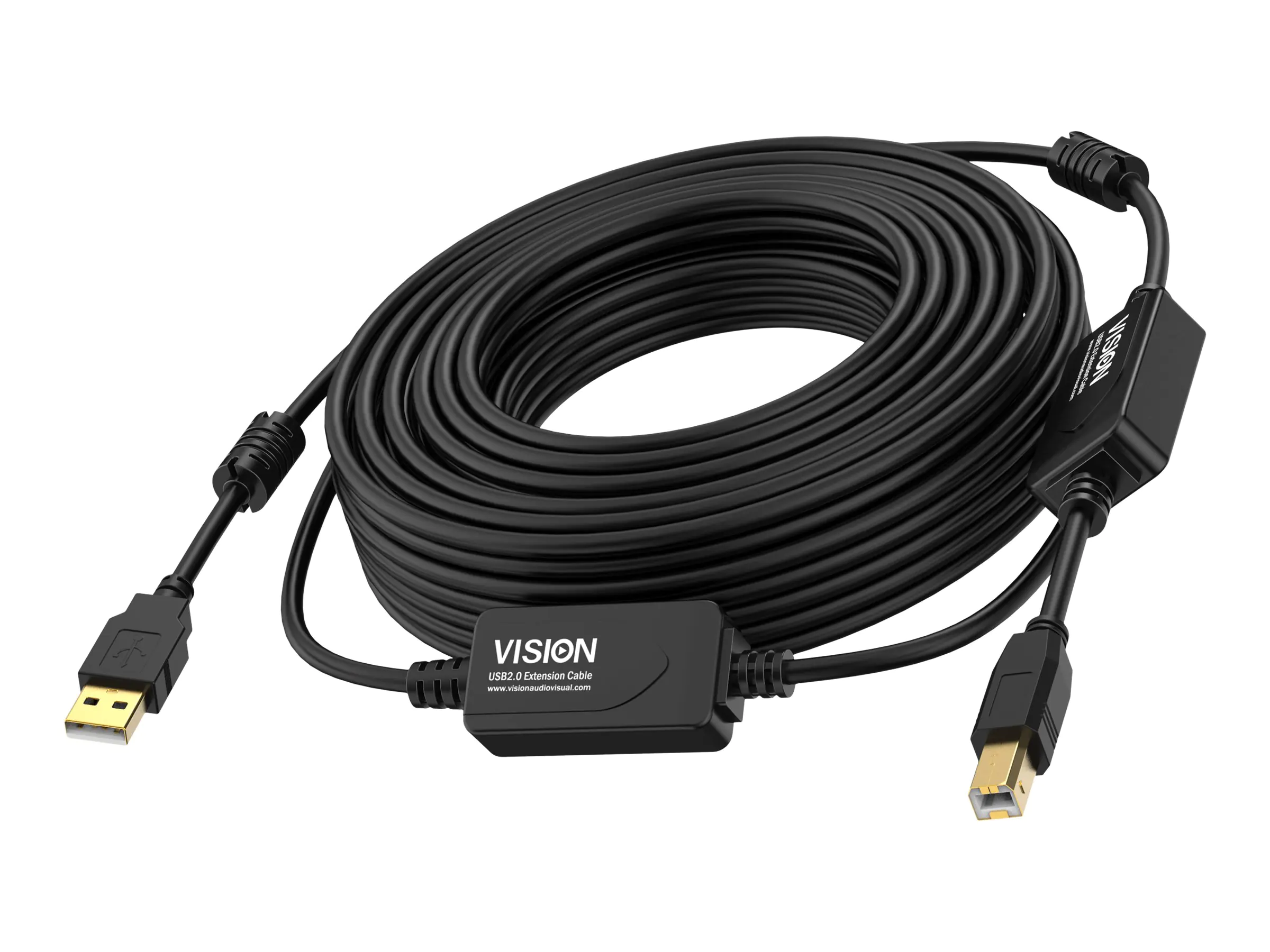 Vision - USB-Kabel - USB (M) zu USB Typ B (M) - USB 2.0 - 10 m - aktiver Booster nachgeschaltet - Schwarz