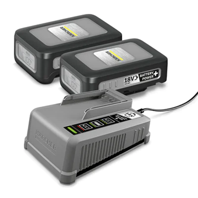 Kärcher Akkuladegerät Starter Kit Battery Power+ 18/30 2 x 18 V / 3,0Ah Battery Power+ Akku 18 V Kärcher Battery Power+/-Wechselakkus 80 %: 1h 100-240V 50-60Hz