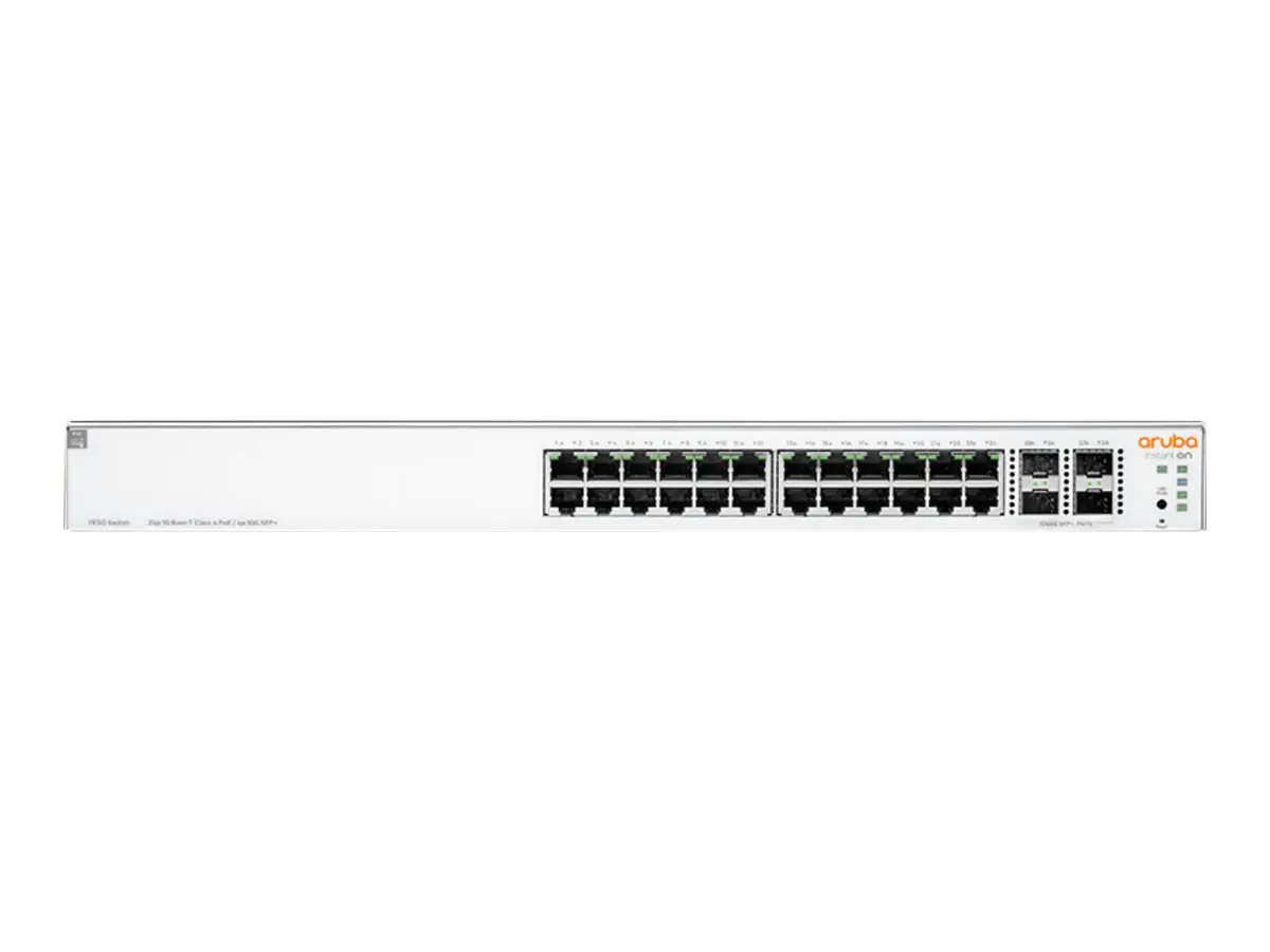 HPE Networking Instant On 1930 24G Class4 PoE 4SFP/SFP+ 370W Switch - Switch - L3 - managed - 24 x 10/100/1000 (PoE) + 4 x 1 Gigabit / 10 Gigabit SFP+ - an Rack montierbar - PoE (370 W)