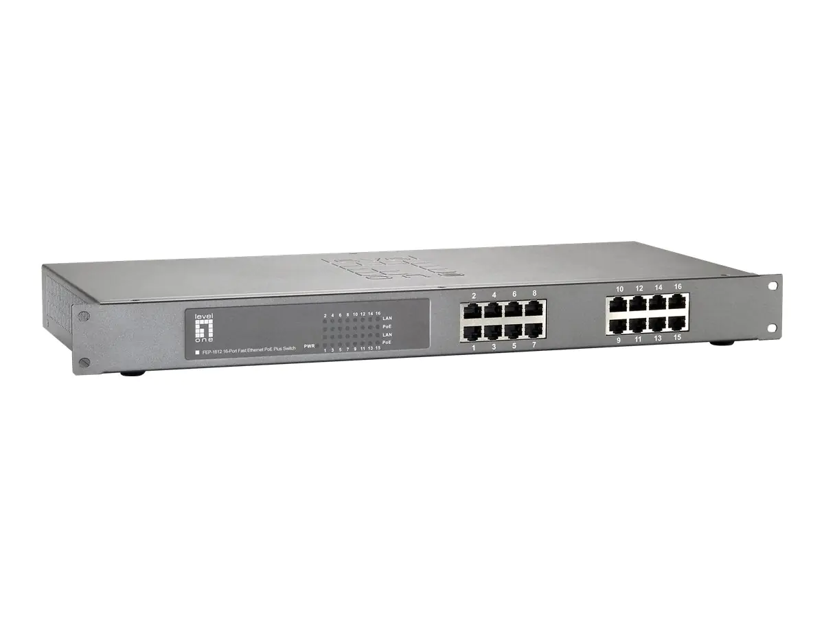 LevelOne FEP-1612W150 - Switch - 16 x 10/100 (PoE+) - an Rack montierbar - PoE+