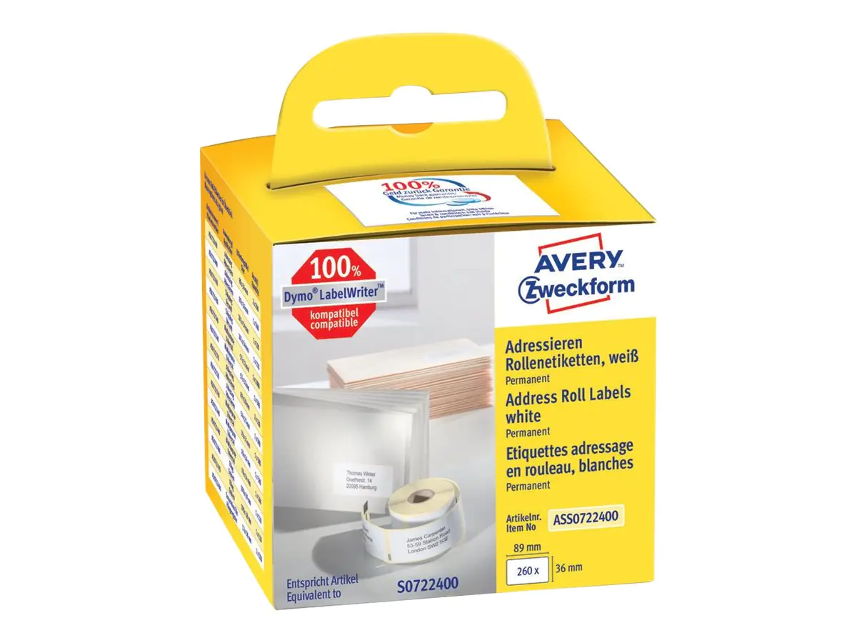 Avery Zweckform Papier - permanenter Klebstoff - weiß - 36 x 89 mm 260 Etikett(en) (1 Rolle(n) ASS0722400