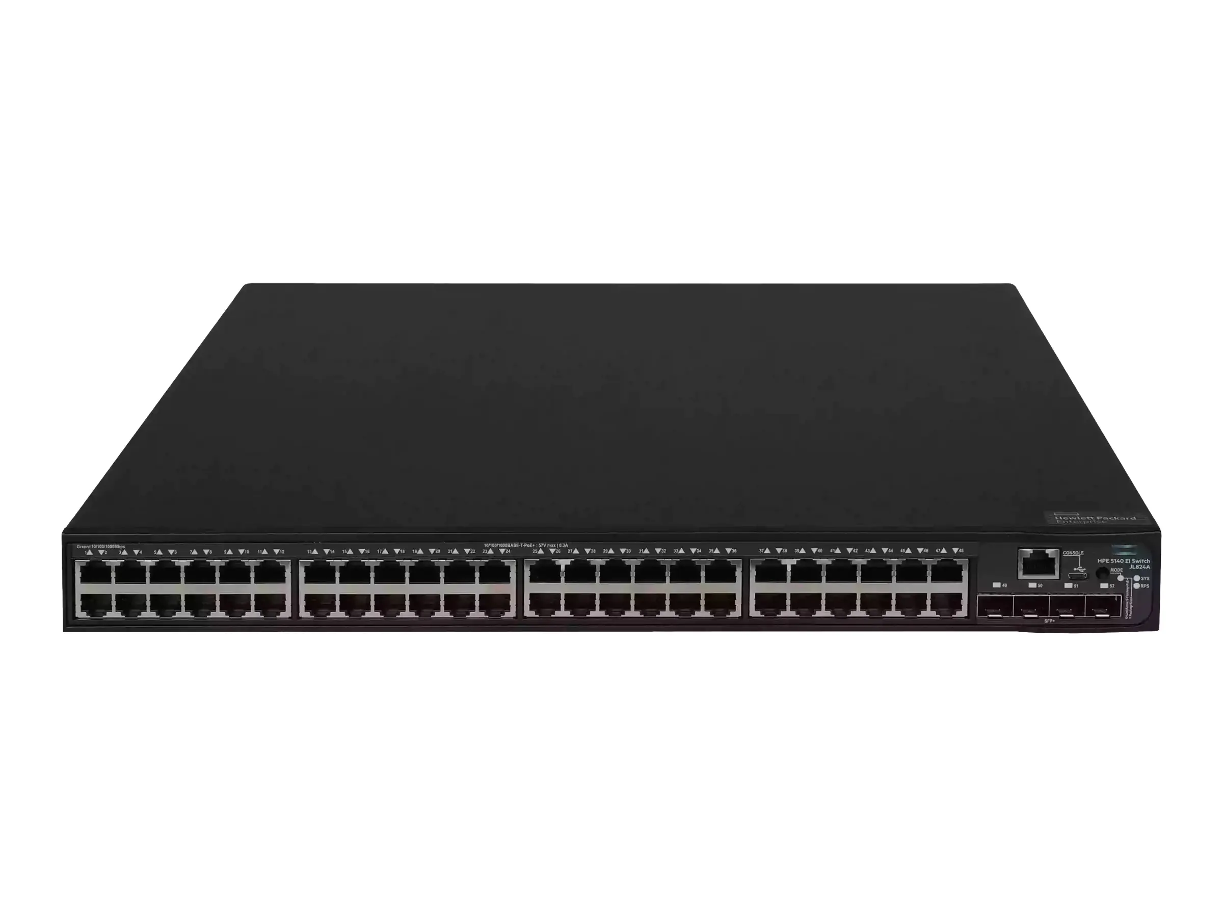 HPE FlexNetwork 5140 48G PoE+ 4SFP+ EI - Switch - L3 - Smart - 48 x 10/100/1000 (PoE+) + 4 x 10 Gigabit Ethernet / 1 Gigabit Ethernet SFP+ - an Rack montierbar - PoE+ (370 W)